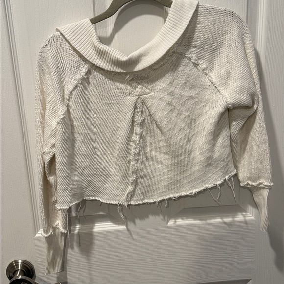 White Cropped Knit Sweater- Free People - Picture 6 of 6